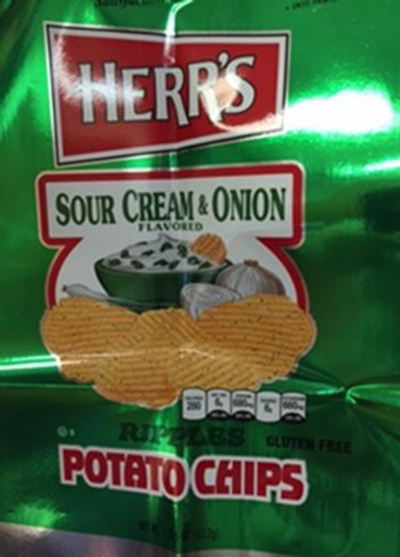 Herr's Announces Voluntary Recall of Select Bags of 1.875 oz. Sour Cream and Onion Potato Chips with Packaging Error (Wheat)